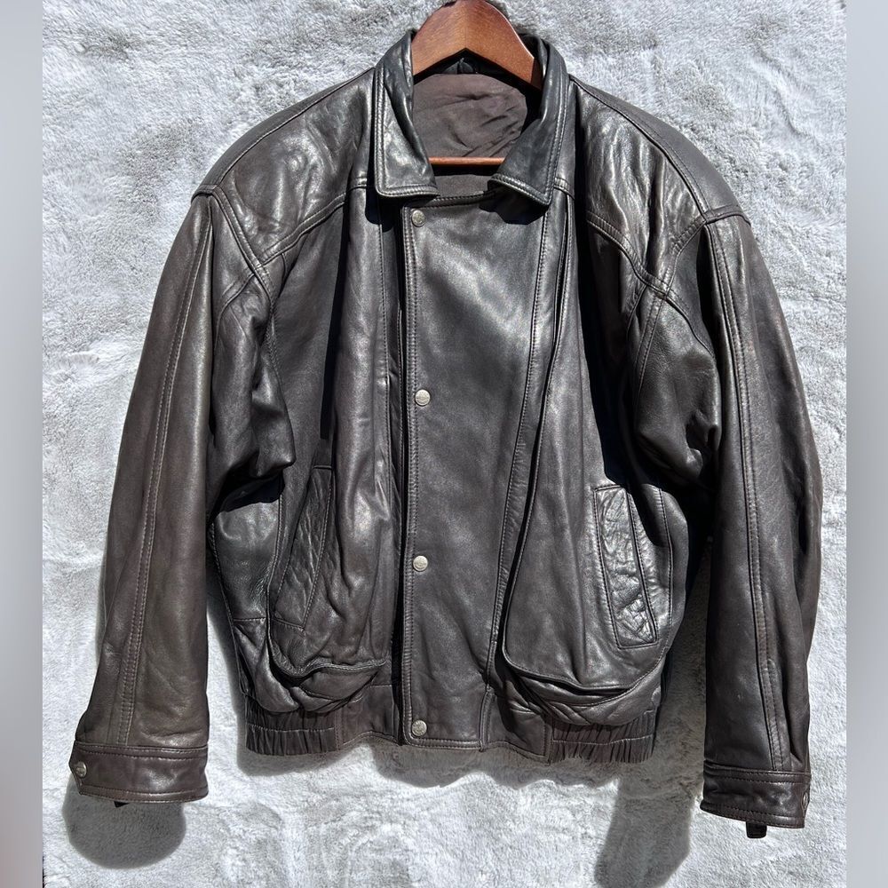 Men's Black Leather Bomber Jacket